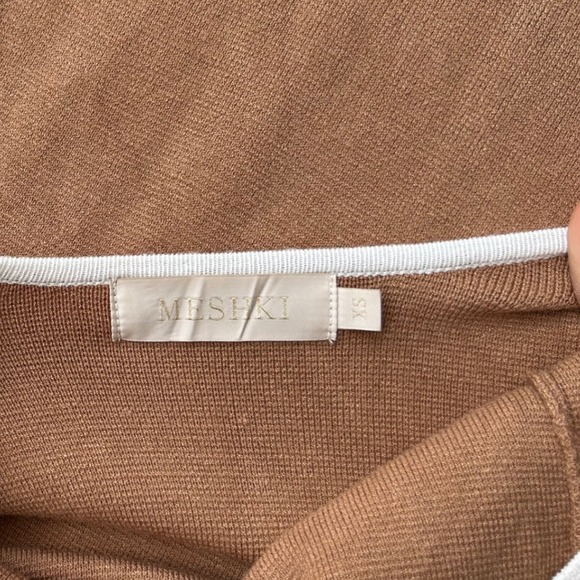 Meshki Heidi Contrast Binding Knitted Open Back Strappy Midi Dress Tan Size XS - Picture 8 of 9